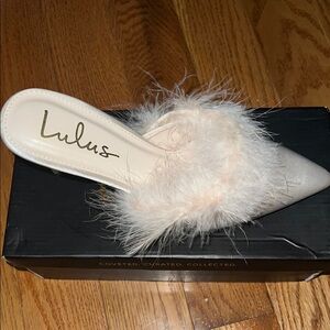 Lulu's Cream Fluffy Mules with Pointed Toe